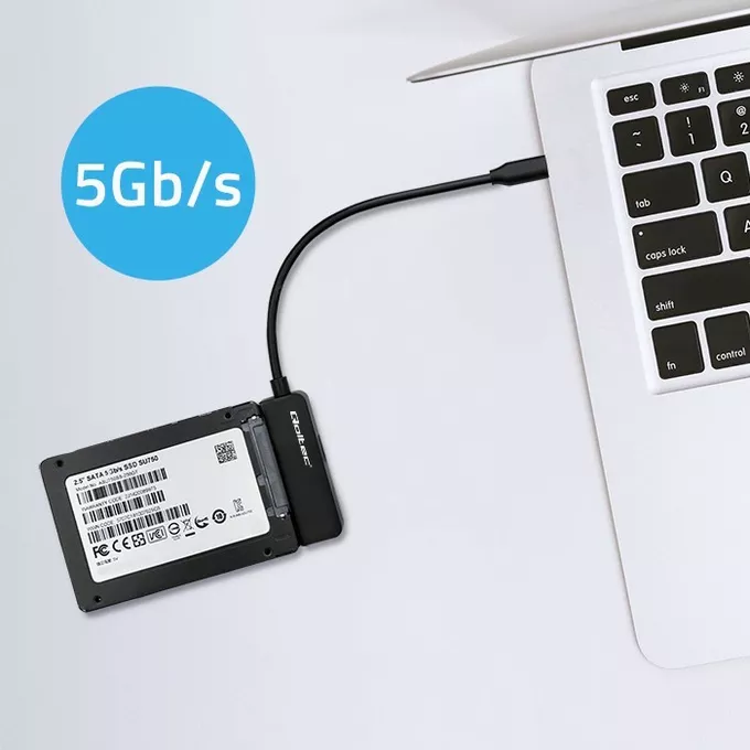 Qoltec Adapter SATA | Przejściówka na dysk SSD HDD 2.5&quot; | USB-C | Super speed 5Gb/s | 2TB