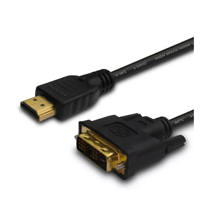 Savio Kabel HDMI 19 pin (M) - DVI 18+1 (M) 1,8m, złote końcówki, CL-139