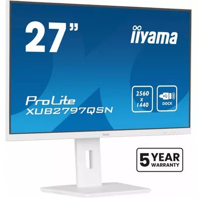 IIYAMA Monitor 27 cali XUB2797QSN-W1 IPS,QHD,USB-c Dock 65W,HDMI, WHITE /5y/