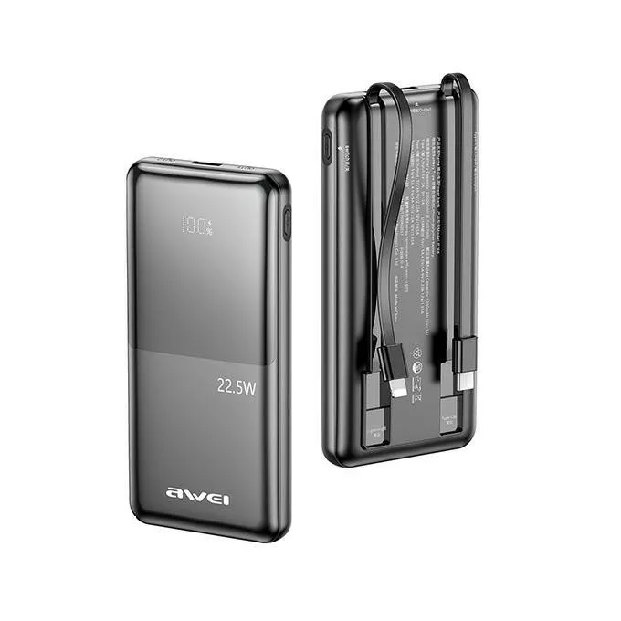 AWEI Powerbank 10000mAh P76K 22,5W 4 Wyjścia ładowania dwa kable