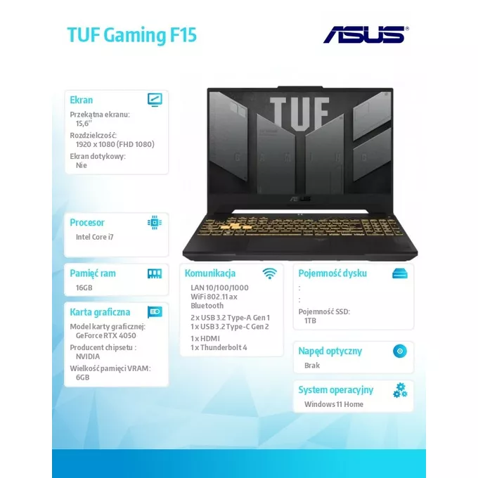Asus Notebook TUF Gaming F15 FX507VU-TT901W i7-13620H 16GB/1TB/4050