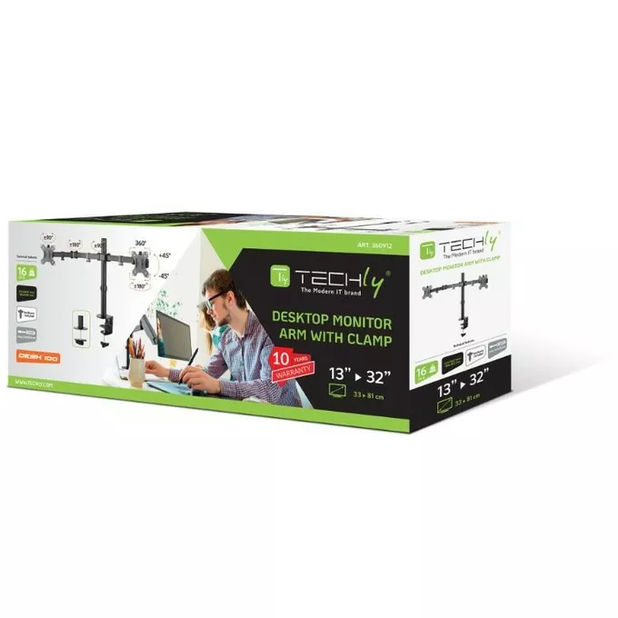 Techly Uchwyt biurkowy na dwa monitory 13-32 cali 8kg