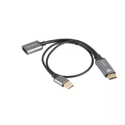 Lanberg Adapter HDMI(M)-Displayport(F)4K na kablu 20cm srebrny