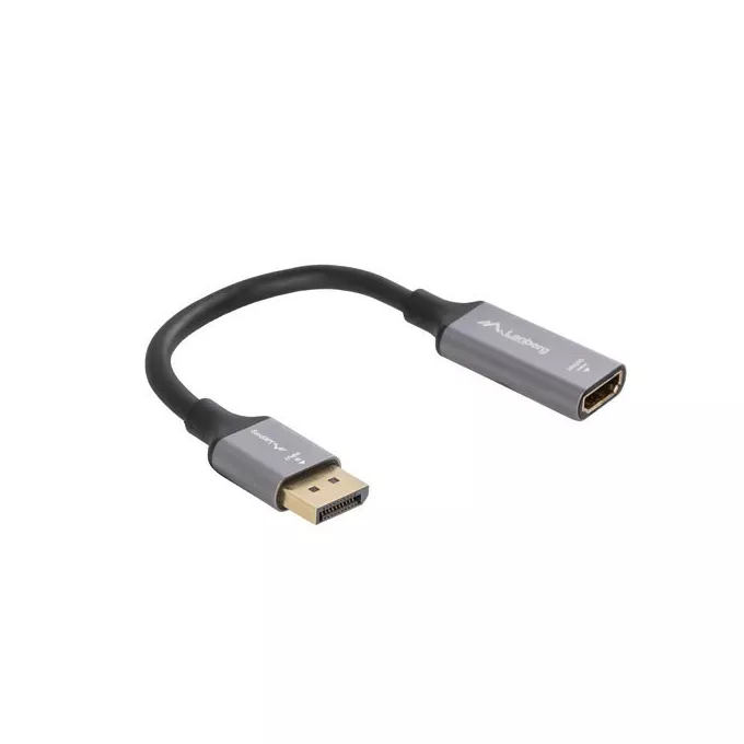 Lanberg Adapter Displayport(M)- HDMI(F)4K na kablu 20cm srebrny