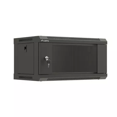 Lanberg Szafa instalacyjna rack wisząca 19&quot; 4U 540x350 czarna drzwi   przeszklone ( flat pack)
