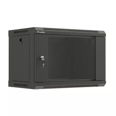 Lanberg Szafa instalacyjna rack wisząca 19&quot; 6U 540x350 czarna drzwi  przeszklone ( flat pack)