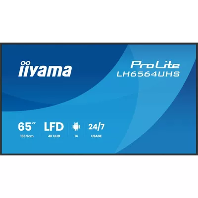 IIYAMA Monitor 65 cali LH6564UHS-B1AG, 24/7,VA,ANDROID14,4K,500cd,5000:1,    2xHDMI ,USB-C,RJ45, RS-232c, IR, 2x10W, 2xUSB, UCHWYT ŚCIENNY,iiSignage2,WiFi,Fa