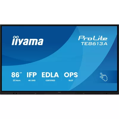 IIYAMA Monitor 86 cali TE8613A-B1AG INFRARED,40pkt,IPS,4K,7H,450cd/m2,      WiFi,USB, ANDROID 14, Google EDLA,2x20W, UCHWYT CIENNY