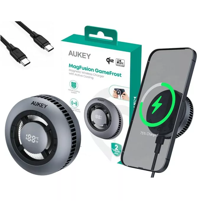 AUKEY Ładowarka bezprzewodowa LC-G10 chłodząca MagSafe Qi2 15W USB-C