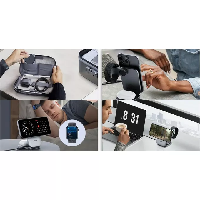 AUKEY Ładowarka bezprzewodowa LC-MC312 Slim 3w1 Qi2 15W MagSafe + ładowarka PD 30W + Etui
