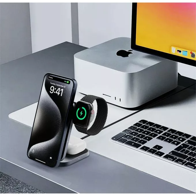 AUKEY Ładowarka bezprzewodowa LC-MC312 Slim 3w1 Qi2 15W MagSafe + ładowarka PD 30W + Etui