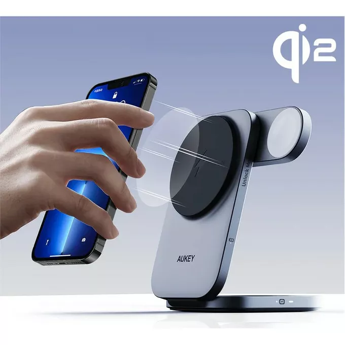 AUKEY Ładowarka bezprzewodowa LC-MC312 Slim 3w1 Qi2 15W MagSafe + ładowarka PD 30W + Etui