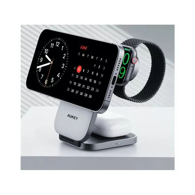 AUKEY Ładowarka bezprzewodowa LC-MC312 Slim 3w1 Qi2 15W MagSafe + ładowarka PD 30W + Etui