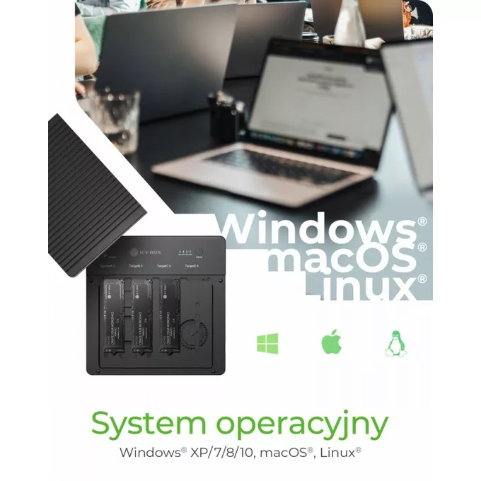 IcyBox Duplicator (klonowanie 1:3) dla NVMe M.2 SSD IB-4013MCL-C4 4-Bay USB4