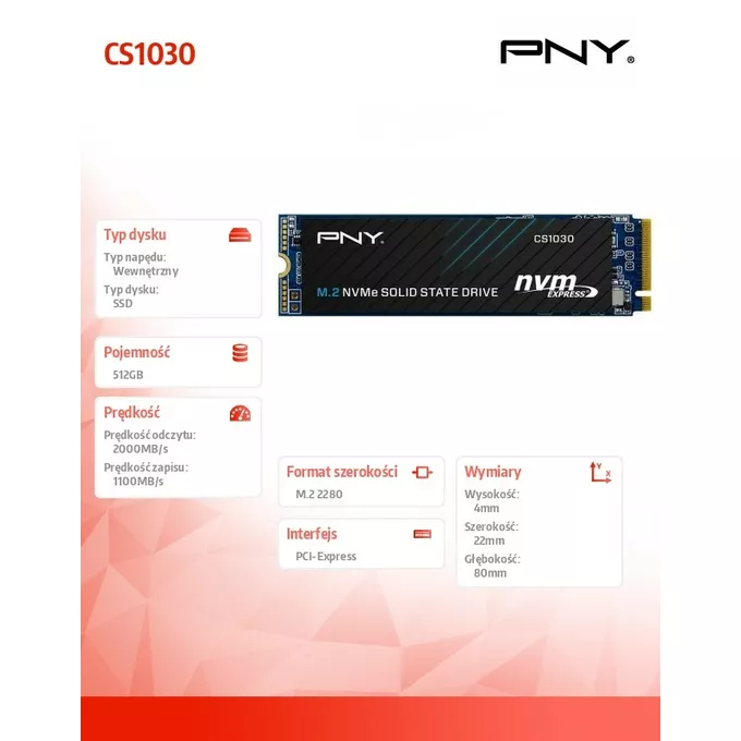 PNY Dysk SSD 512GB M.2 2280 PCIe M280CS1030-512-BLK BULK