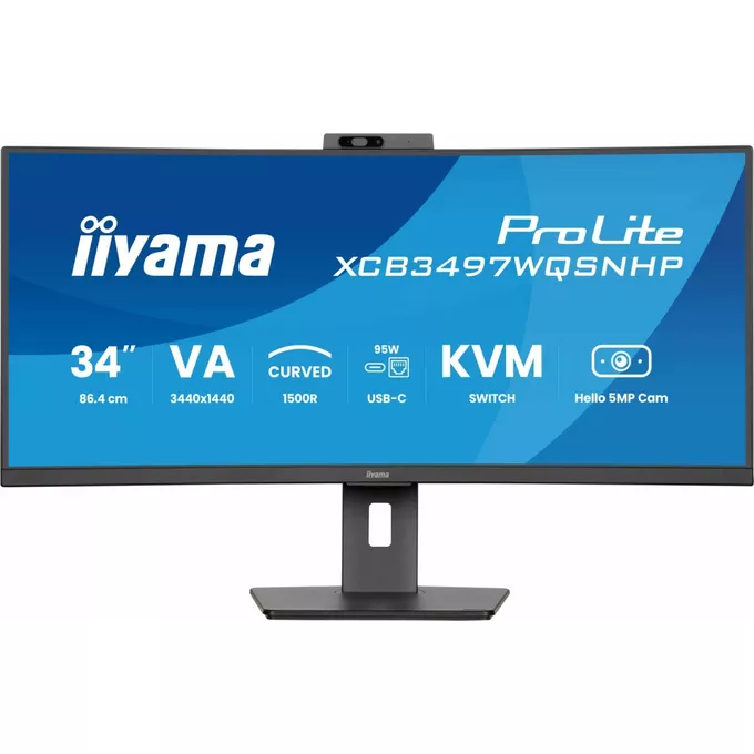 IIYAMA Monitor 34 cale XCB3497WQSNPH-B1,VA,UWQHD,1500R,USB-C Dock 95W, RJ45, KVM,2x5W, kamera 5MP, /5y/
