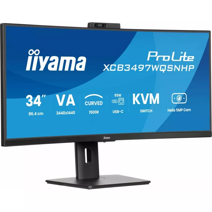 IIYAMA Monitor 34 cale XCB3497WQSNPH-B1,VA,UWQHD,1500R,USB-C Dock 95W, RJ45, KVM,2x5W, kamera 5MP, /5y/