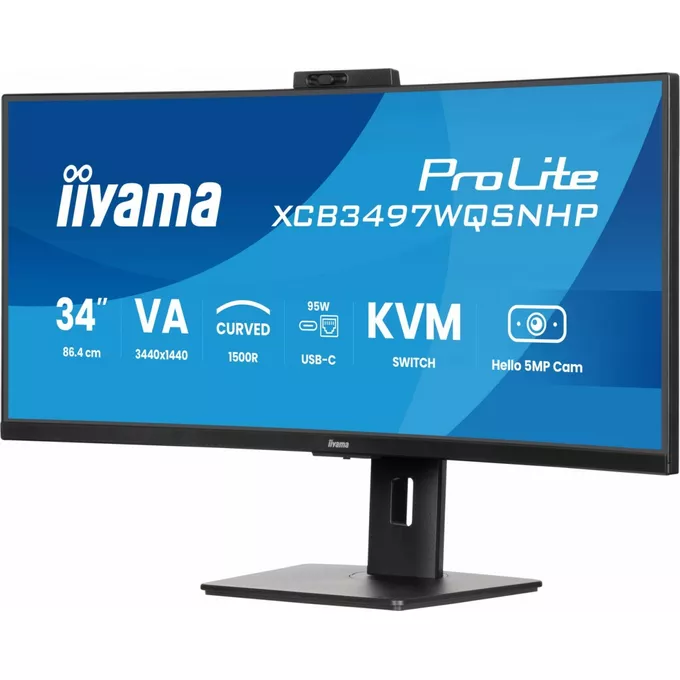IIYAMA Monitor 34 cale XCB3497WQSNPH-B1,VA,UWQHD,1500R,USB-C Dock 95W, RJ45, KVM,2x5W, kamera 5MP, /5y/