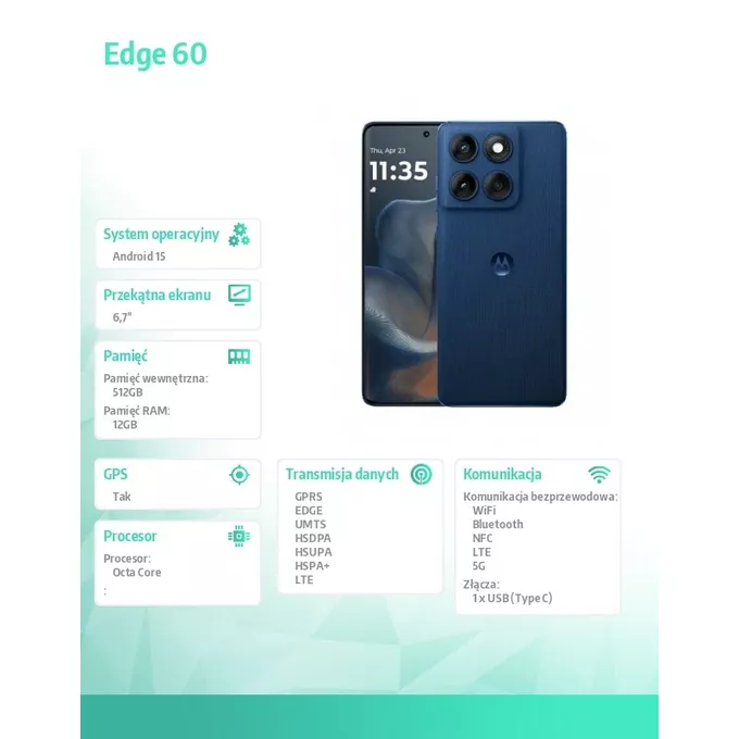 Motorola Smartfon Edge 60 12/512GB Gibraltar Sea-Blue