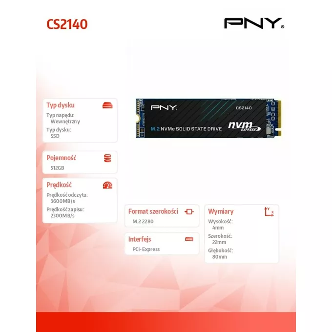 PNY Dysk SSD 512GB CS2140 M.2 2280 PCIe BULK