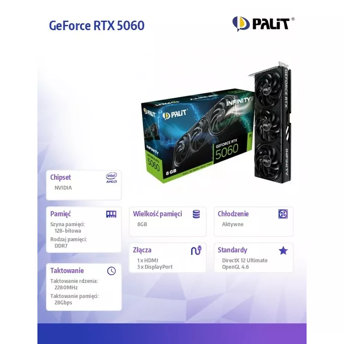Palit Karta graficzna GeForce RTX 5060 INFINITY 3 8GB GDDR7 128bit 3DP/HDMI