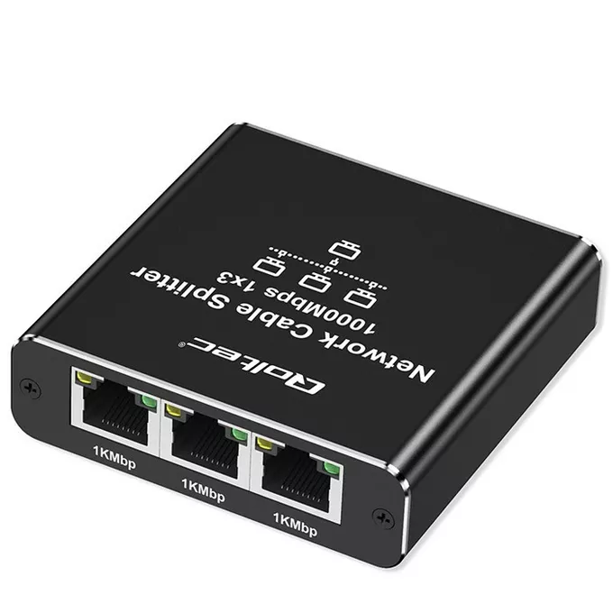 Qoltec Rozdzielacz Splitter Ethernet mini SWITCH 1x3 RJ45 | 1000Mb/s |  USB-C | Aluminium