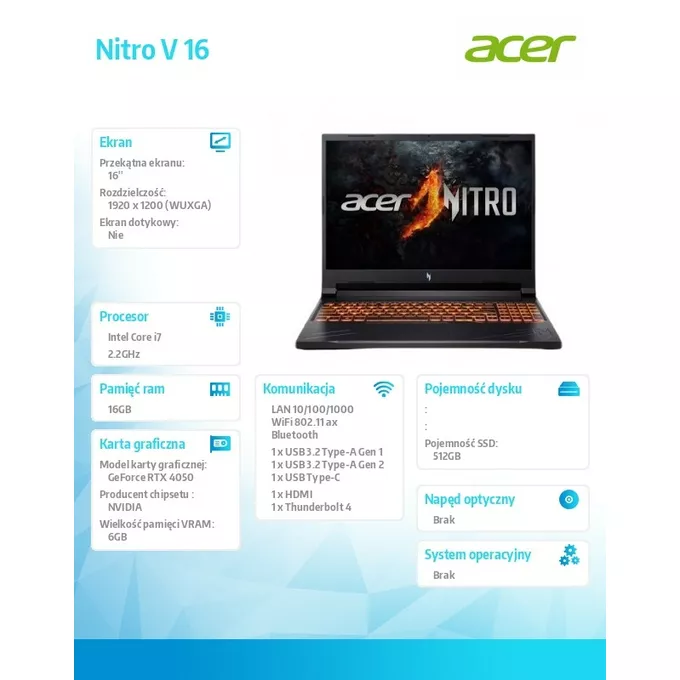 Acer Notebook Nitro V 16 ANV16-71-7053 ESHELL/i7-14650HX/16GB/512SSD ...
