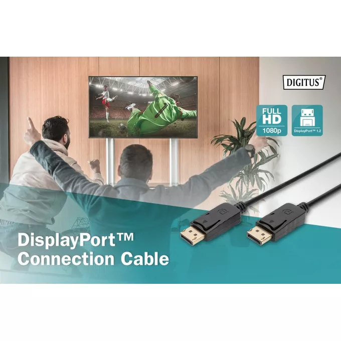 Digitus Kabel połączeniowy DisplayPort z zatrzaskami 1080p 60Hz FHD Typ DP/DP M/M czarny 15m
