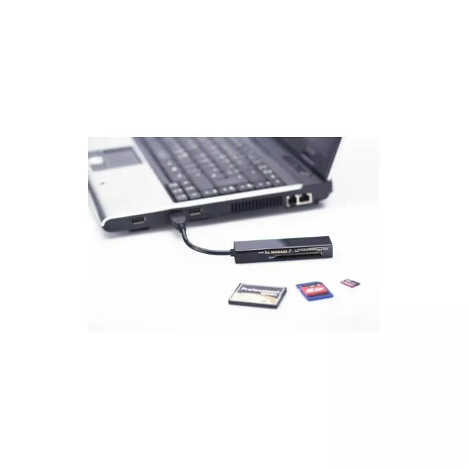 EDNET Czytnik kart 4-portowy USB 3.0 SuperSpeed (Compact Flash, SD, Micro SD/SDHC, Memory Stick), czarny