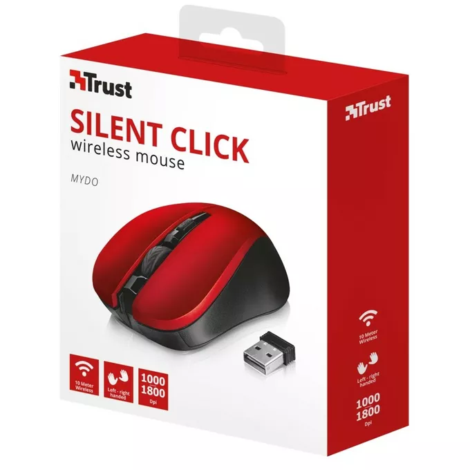 Trust Mydo Silent Click bezprzewodowa mysz czerwona