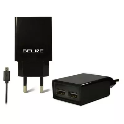 Beline Ładowarka sieciowa 2xUSB + microUSB 2A czarna