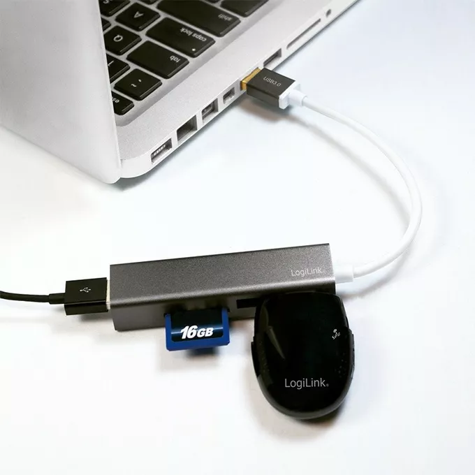 LogiLink Hub USB 3.0 3 porty z czytnikiem kart