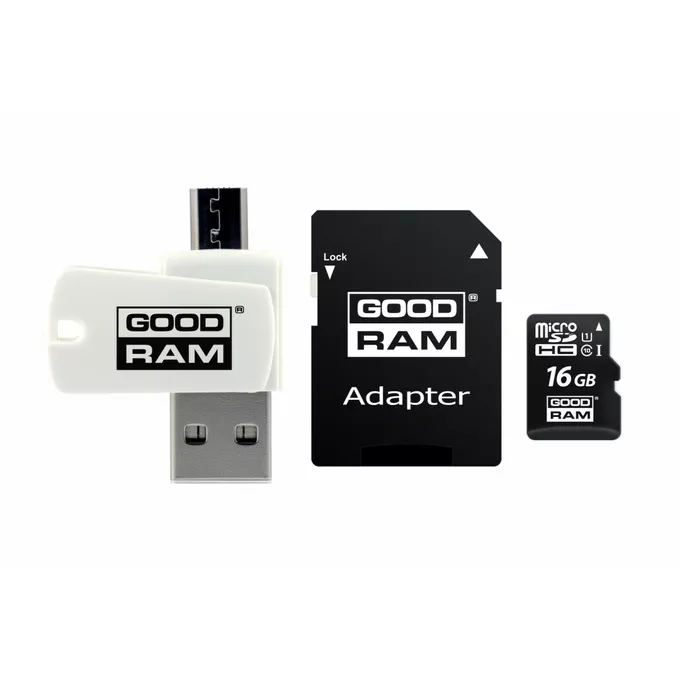 GOODRAM Karta microSDHC 16GB CL10 + adapter + czytnik