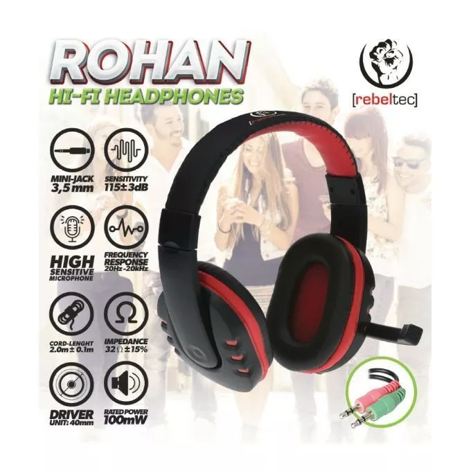 Rebeltec Słuchawki stereofoniczne PC Rohan, z mikrofonem, 2x mini jack 3,5mm (in/out)