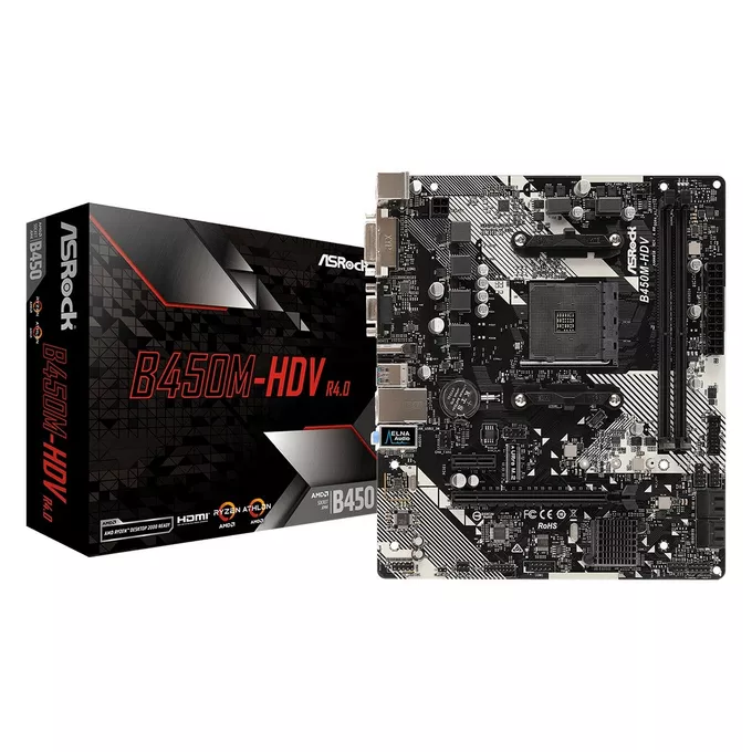 ASRock Płyta główna B450M-HDV R4.0 AM4 2DDR4 VGA/DVI/HDMI/M.2 uATX