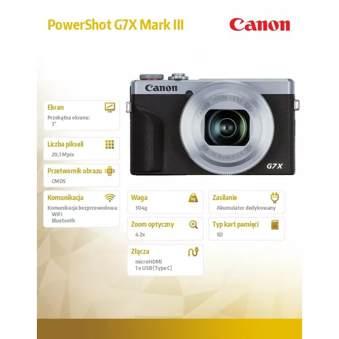 Canon Aparat PowerShot G7X Mark III  srebrny 3638C002