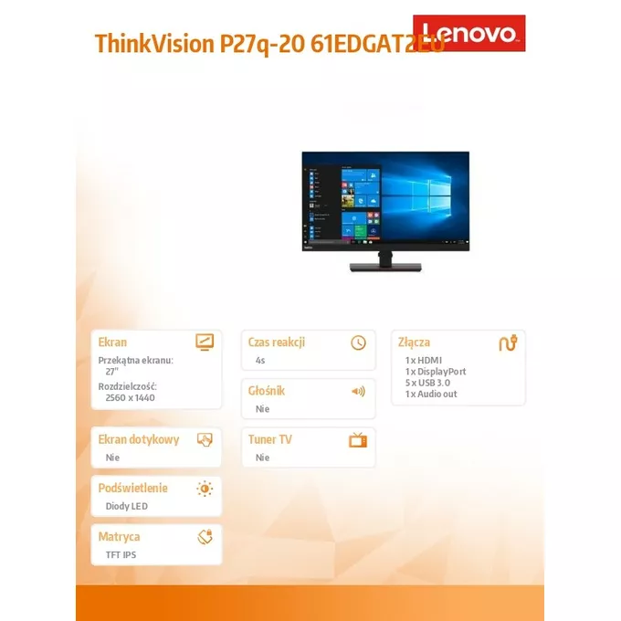 Lenovo Monitor 27 ThinkVision T27q-20 WLED LCD 61EDGAT2EU