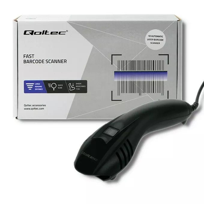 Qoltec Czytnik kodów kreskowych 1D | USB |  podstawka