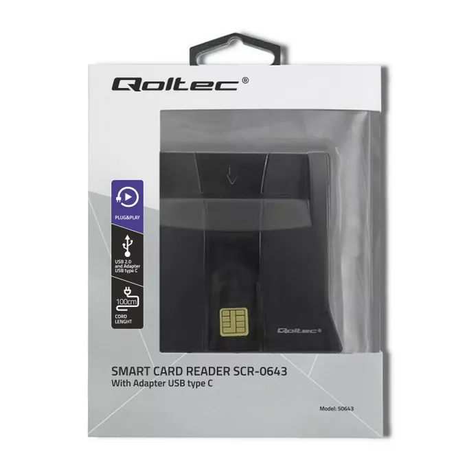 Qoltec Inteligentny czytnik chipowych kart ID | USB 2.0 | Plug&amp;play