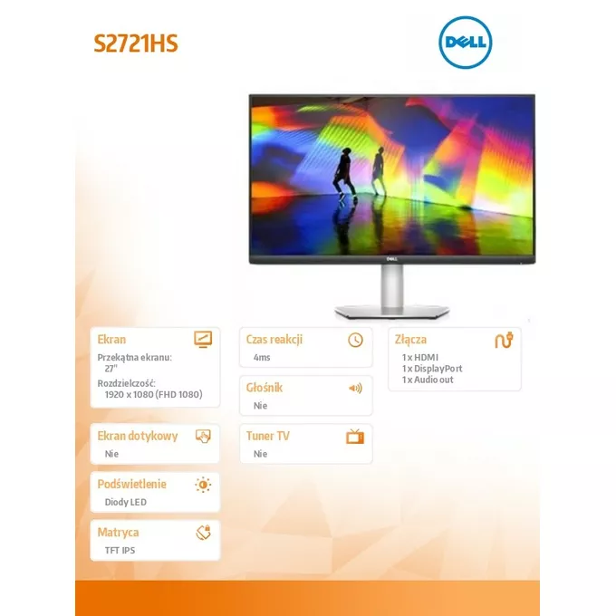 Dell Monitor S2721HS 27 cali IPS LED Full HD (1920x1080) /16:9/HDMI/DP/fully adjustable stand/3Y PPG