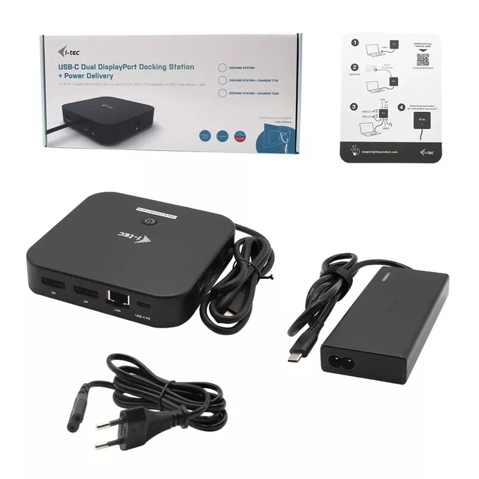 i-tec Stacja dokująca USB-C Dual Display Docking Station Power Delivery 65W +   i-tec Universal Charger 77W