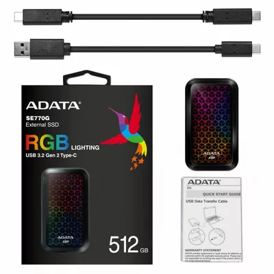 Adata Dysk zewnętrzny SSD SE770 512G USB3.2-A/C RGB