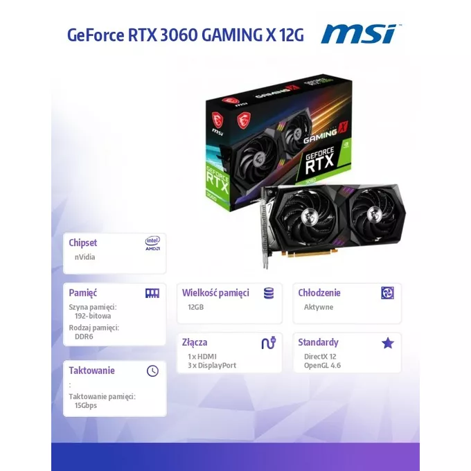 MSI Karta graficzna GeForce RTX 3060 GAMING X 12GB GDDR6 192bit 3DP/HDMI