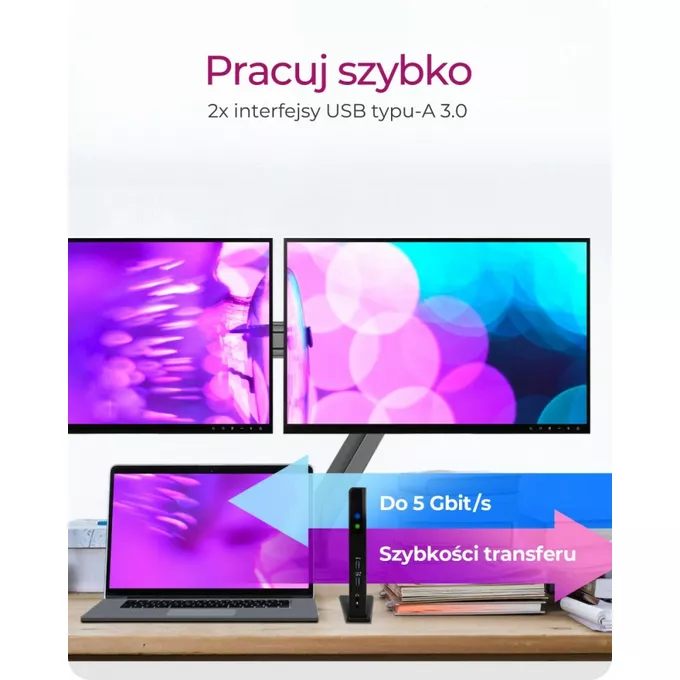 IcyBox Stacja dokująca IB-DK2251AC do Notebooka DisplayLink, 2 x HDMI