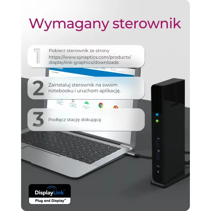 IcyBox Stacja dokująca IB-DK2251AC do Notebooka DisplayLink, 2 x HDMI