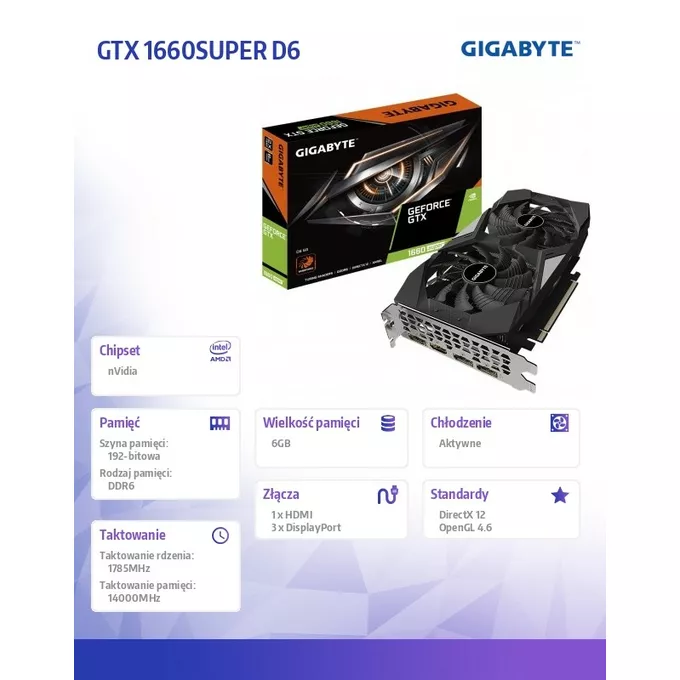 Gigabyte Karta graficzna GeForce GTX 1660SUPER D6 6GB 192bit GDDR6 3DP/HDMI