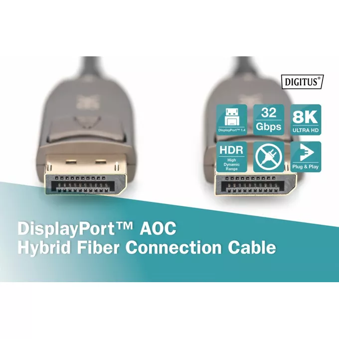 Digitus Kabel połączeniowy hybrydowy AOC DisplayPort 1.4 8K/60Hz UHD DP/DP M/M 20m Czarny