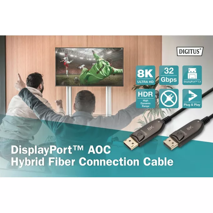 Digitus Kabel połączeniowy hybrydowy AOC DisplayPort 1.4 8K/60Hz UHD DP/DP M/M 20m Czarny