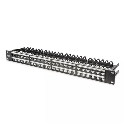 Modułowy panel krosowy (patch panel) o dużej gęstości połączeń, 19&quot; 48x keystone, ekranowany, 1U, Czarny