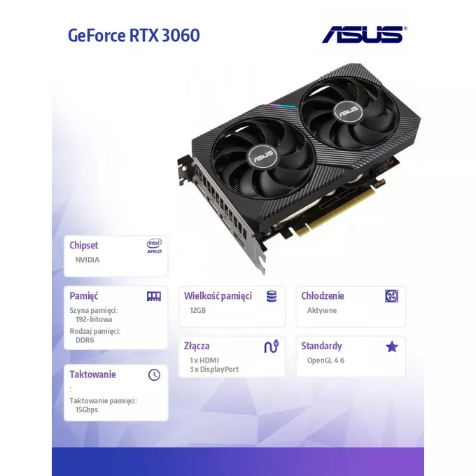Asus Karta graficzna GeForce RTX 3060 DUAL V2 12GB GDDR6 192bit 3DP/HDMI